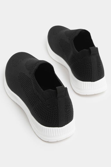 Yours Curve Black Knitted Slip On Trainers In Wide E Fit