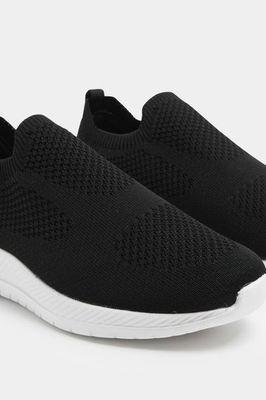 Yours Curve Black Knitted Slip On Trainers In Wide E Fit