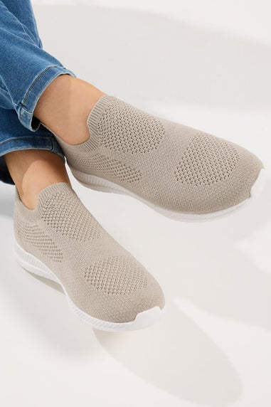 Yours Curve Gold Knitted Slip On Trainers In Wide E Fit