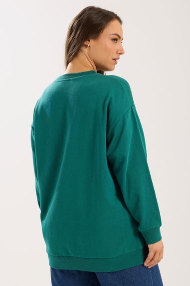 Yours Curve Teal Green 'Sicily' Slogan Sweatshirt