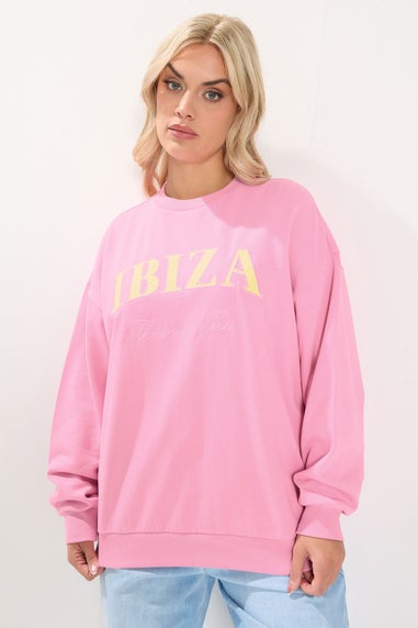 Yours Curve Pink 'Ibiza' Slogan Sweatshirt