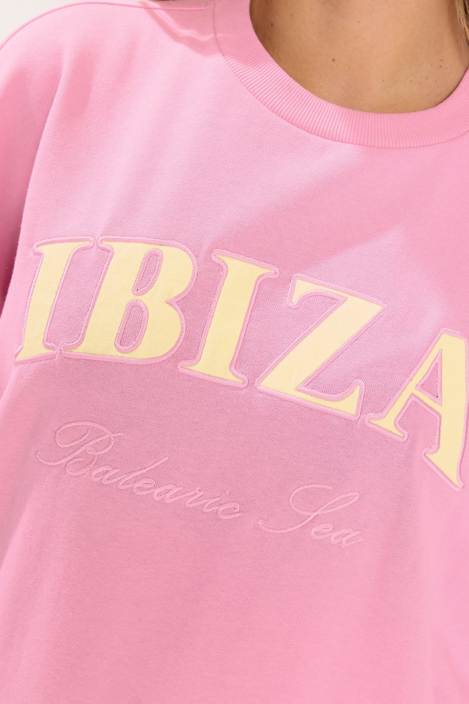 Yours Curve Pink 'Ibiza' Slogan Sweatshirt