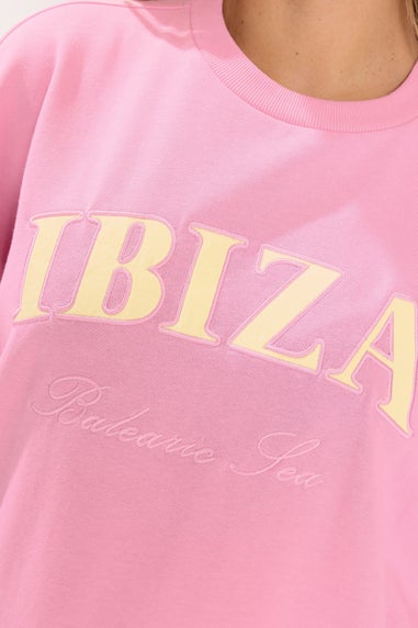 Yours Curve Pink 'Ibiza' Slogan Sweatshirt