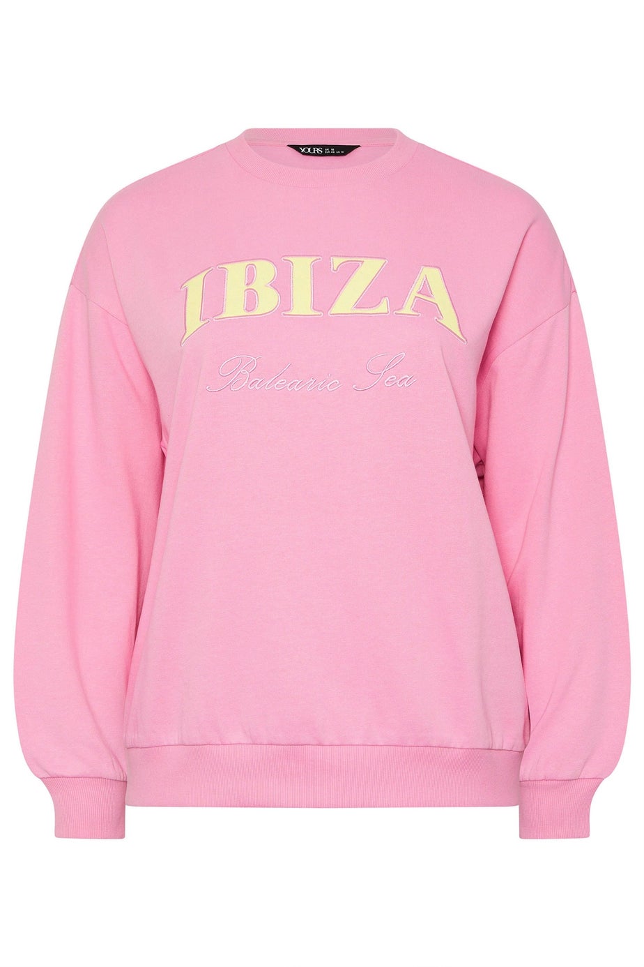 Yours Curve Pink 'Ibiza' Slogan Sweatshirt
