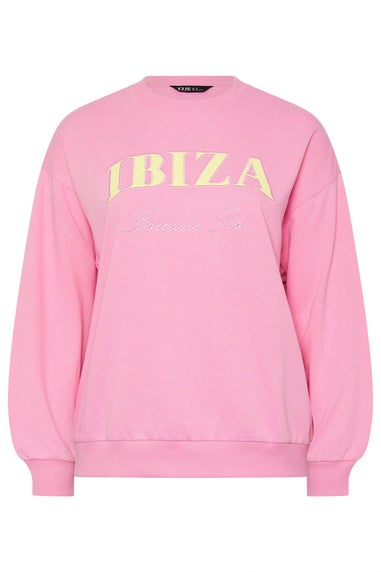 Yours Curve Pink 'Ibiza' Slogan Sweatshirt