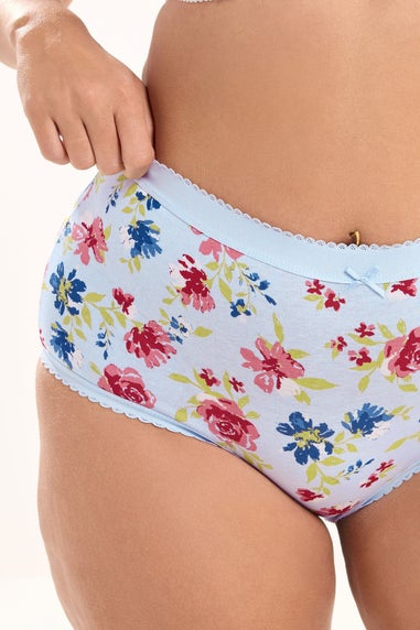 Yours 5 Pack Curve Blue & Pink Floral Full Briefs