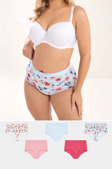 Yours 5 Pack Curve Blue & Pink Floral Full Briefs