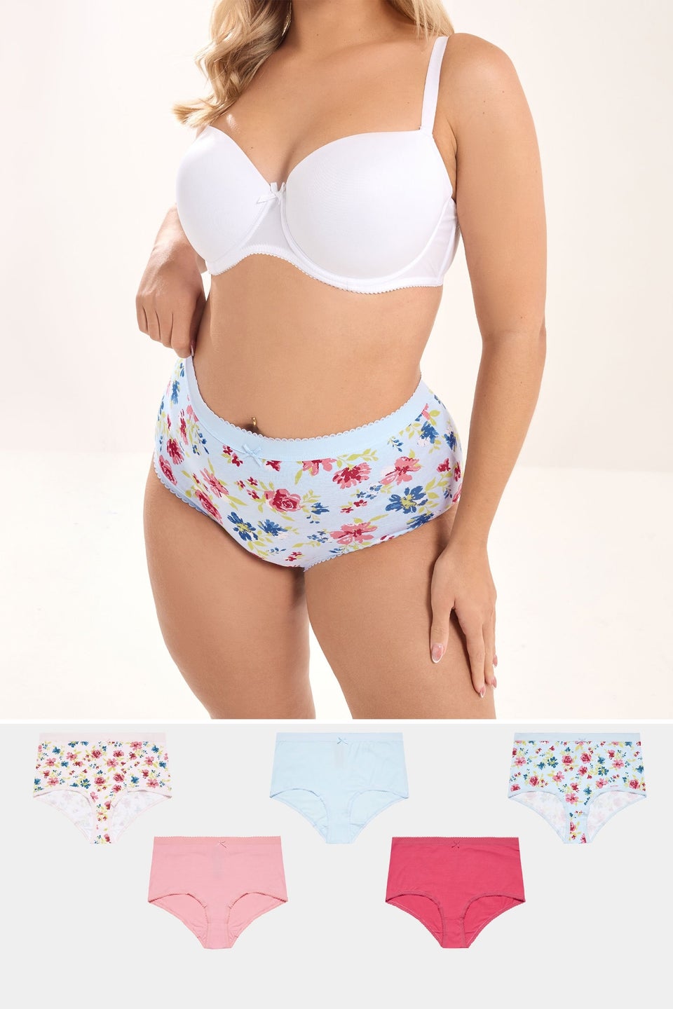 Yours 5 Pack Curve Blue & Pink Floral Full Briefs