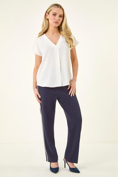 Roman Ivory Petite V-Neck Tuck Front Top