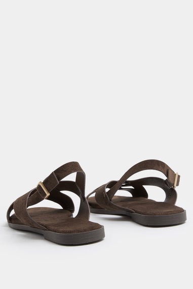 Yours Curve Brown Faux Suede Cross Over Strap Sandals In Wide E Fit