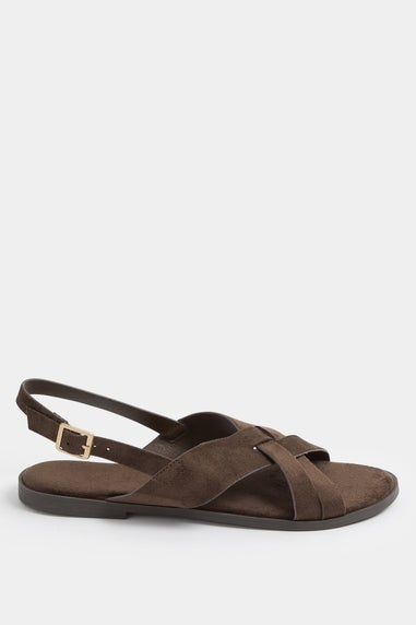 Yours Curve Brown Faux Suede Cross Over Strap Sandals In Wide E Fit