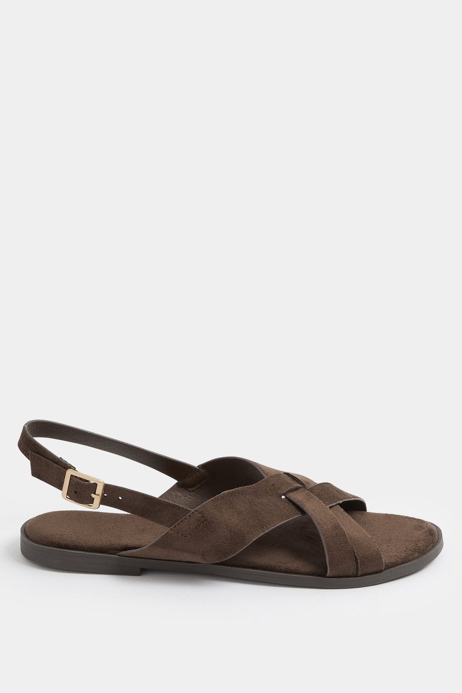 Yours Curve Brown Faux Suede Cross Over Strap Sandals In Wide E Fit