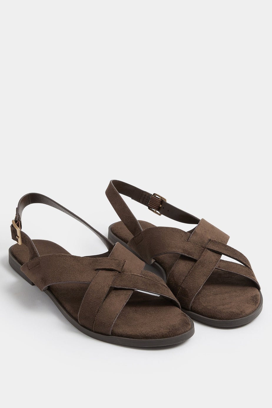 Yours Curve Brown Faux Suede Cross Over Strap Sandals In Wide E Fit