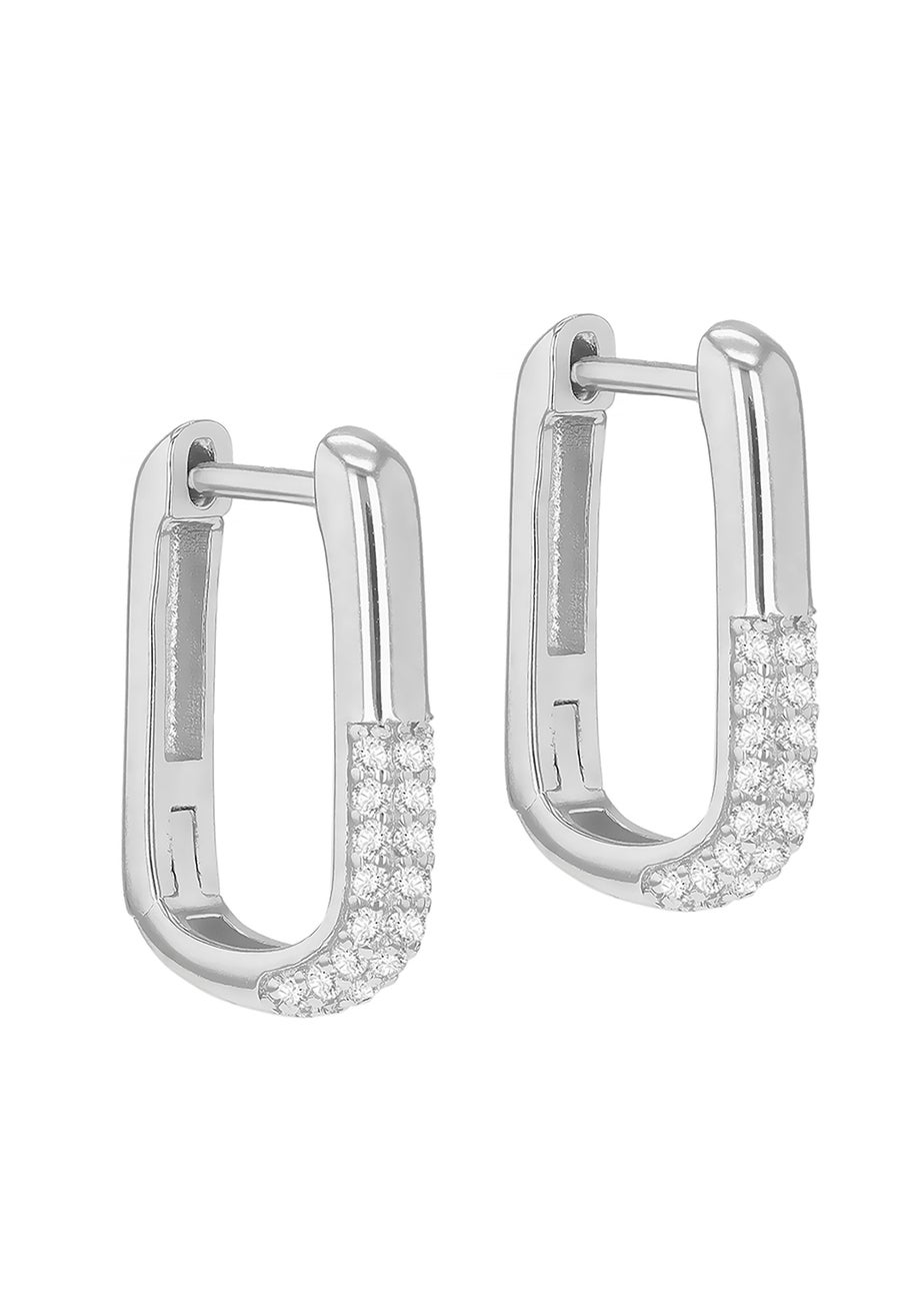 Golden Moments Sterling Silver Rhodium Plated CZ Creole Earrings