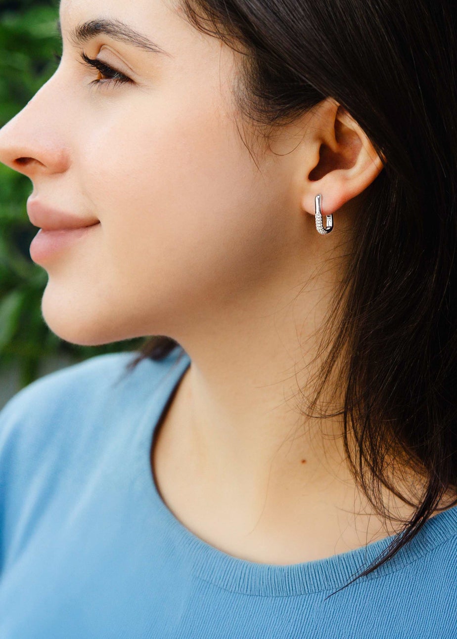 Golden Moments Sterling Silver Rhodium Plated CZ Creole Earrings