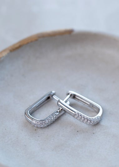 Golden Moments Sterling Silver Rhodium Plated CZ Creole Earrings