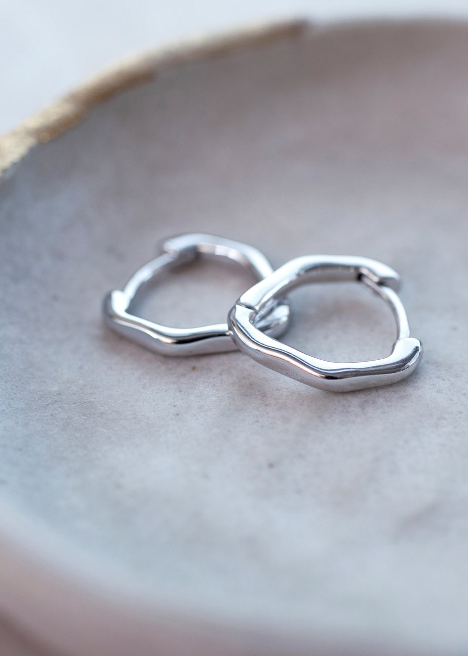 Golden Moments Sterling Silver Rhodium Plated Organic Creole Earrings