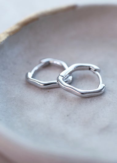 Golden Moments Sterling Silver Rhodium Plated Organic Creole Earrings