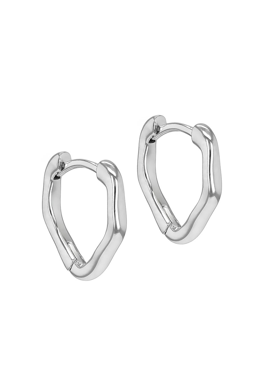 Golden Moments Sterling Silver Rhodium Plated Organic Creole Earrings