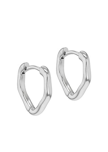 Golden Moments Sterling Silver Rhodium Plated Organic Creole Earrings
