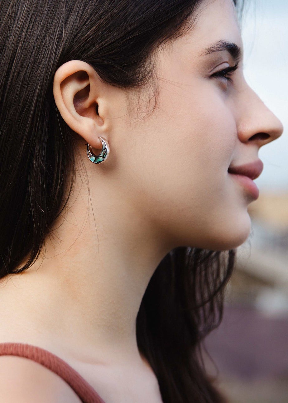 Golden Moments Sterling Silver Rhodium Plated Paua Shell Creole Earrings