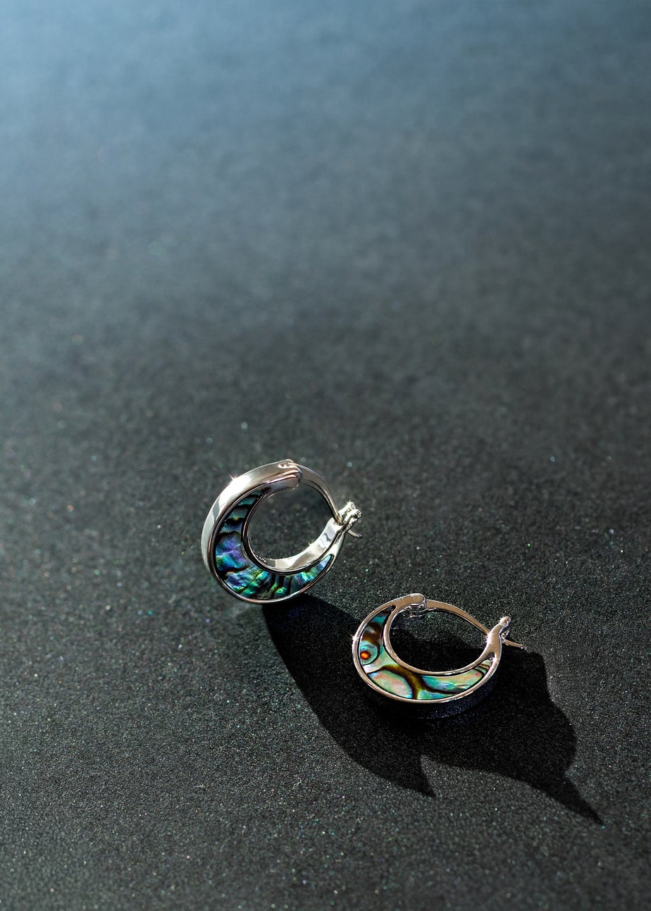 Golden Moments Sterling Silver Rhodium Plated Paua Shell Creole Earrings