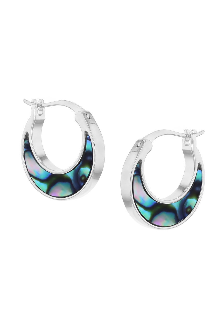 Golden Moments Sterling Silver Rhodium Plated Paua Shell Creole Earrings