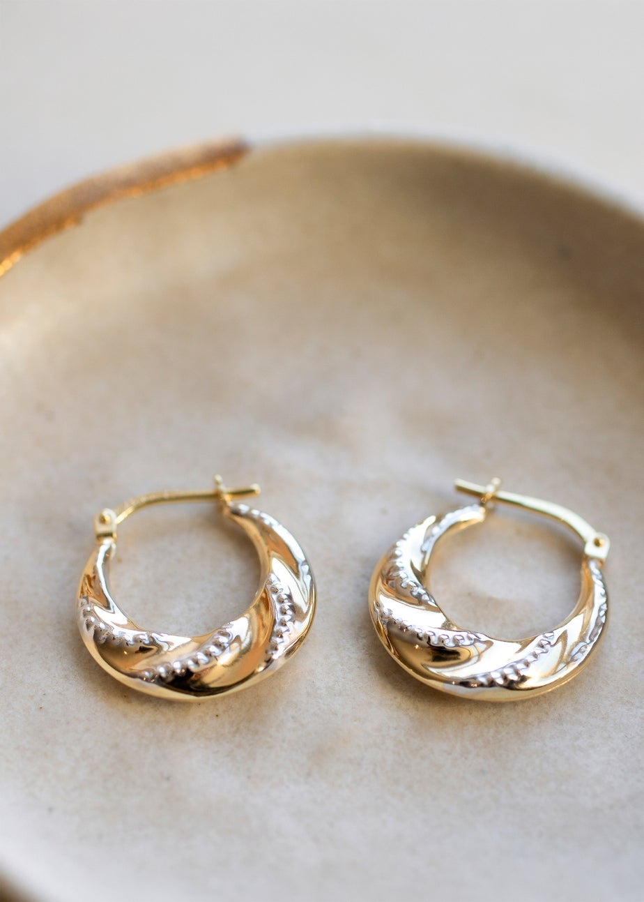 Golden Moments Sterling Silver 9ct Gold Bonded 2 Colour Twisted Creole Earring