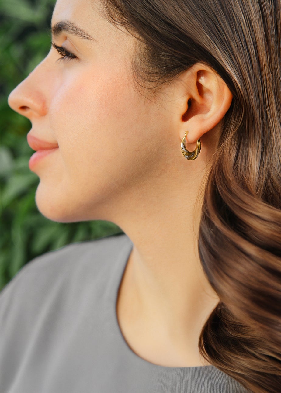 Golden Moments Sterling Silver 9ct Gold Bonded 2 Colour Twisted Creole Earring