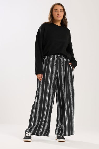 Yours Curve Black & White Stripe Wide Leg Trousers