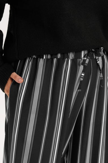 Yours Curve Black & White Stripe Wide Leg Trousers