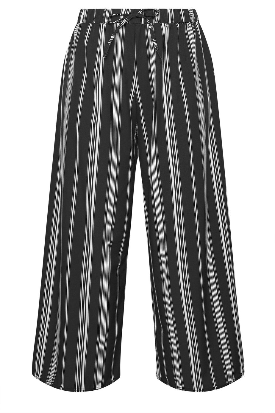 Yours Curve Black & White Stripe Wide Leg Trousers