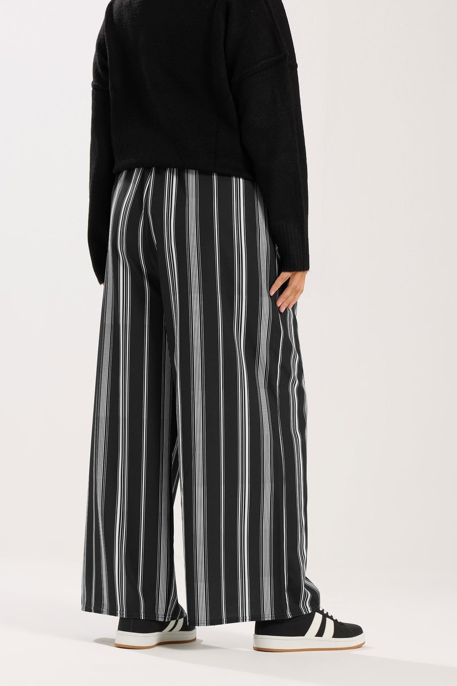 Yours Curve Black & White Stripe Wide Leg Trousers