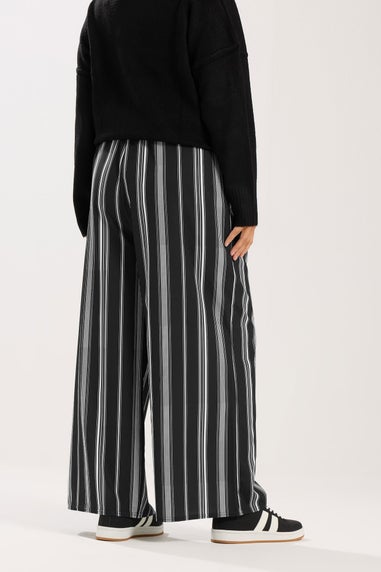 Yours Curve Black & White Stripe Wide Leg Trousers