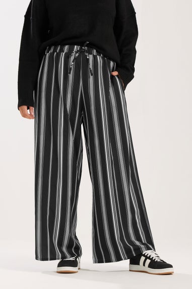 Yours Curve Black & White Stripe Wide Leg Trousers