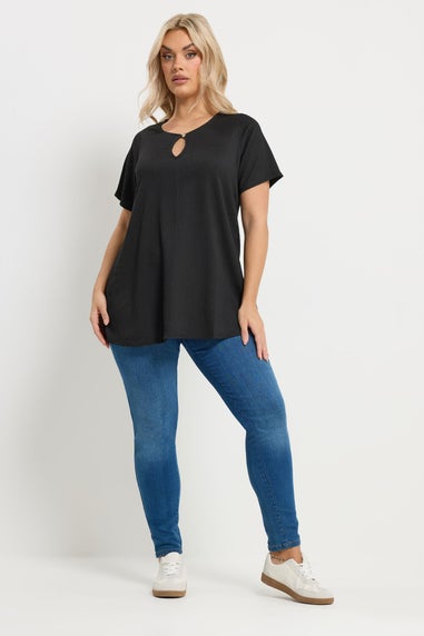 Yours Curve Black Textured Keyhole Detail Top