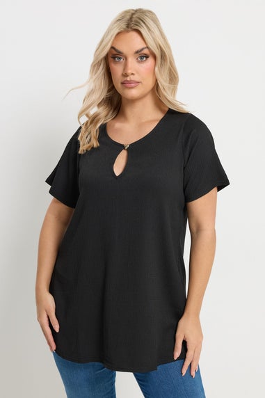 Yours Curve Black Textured Keyhole Detail Top
