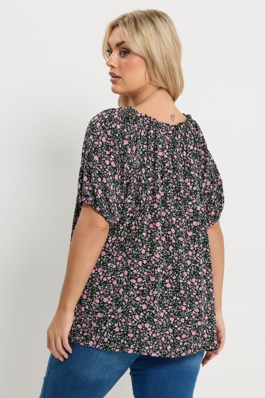 Yours Curve Pink Textured Ditsy Floral Print Top