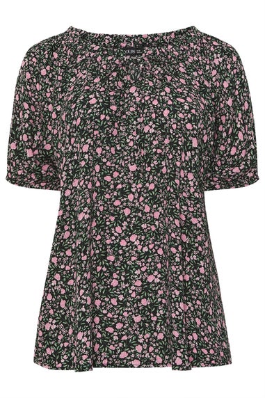 Yours Curve Pink Textured Ditsy Floral Print Top