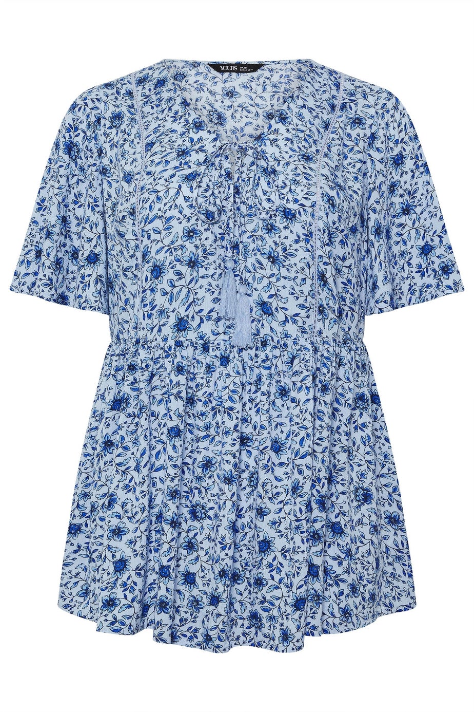 Yours Curve Blue Floral Embellished Tie Neck Top