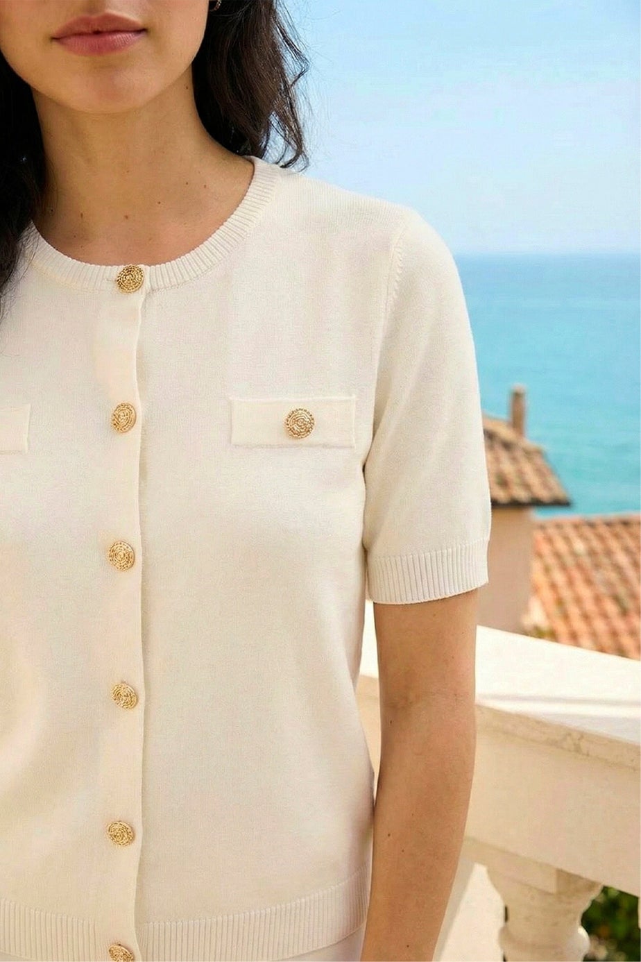 Dusk Ivory Buttoned Knit Top