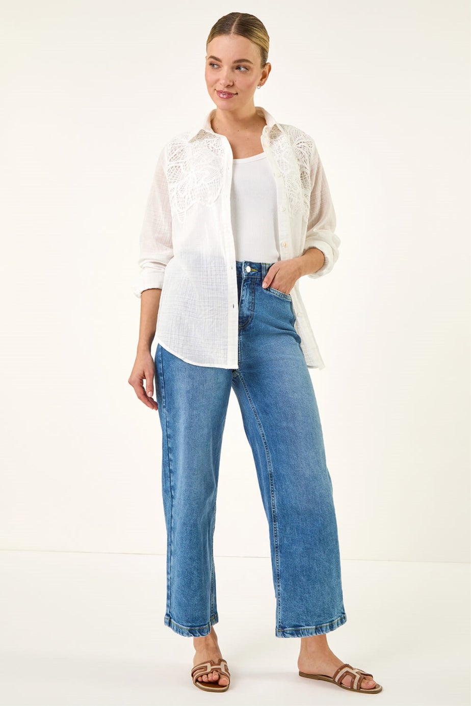 Dusk White Lace Trim Button Shirt