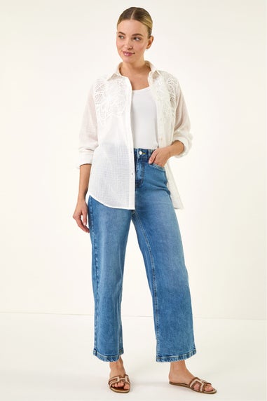 Dusk White Lace Trim Button Shirt