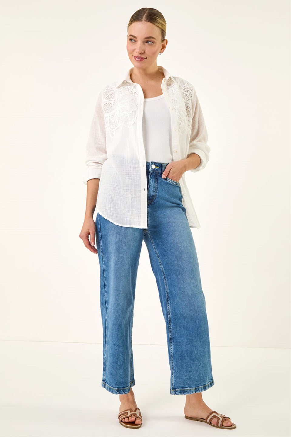 Dusk White Lace Trim Button Shirt