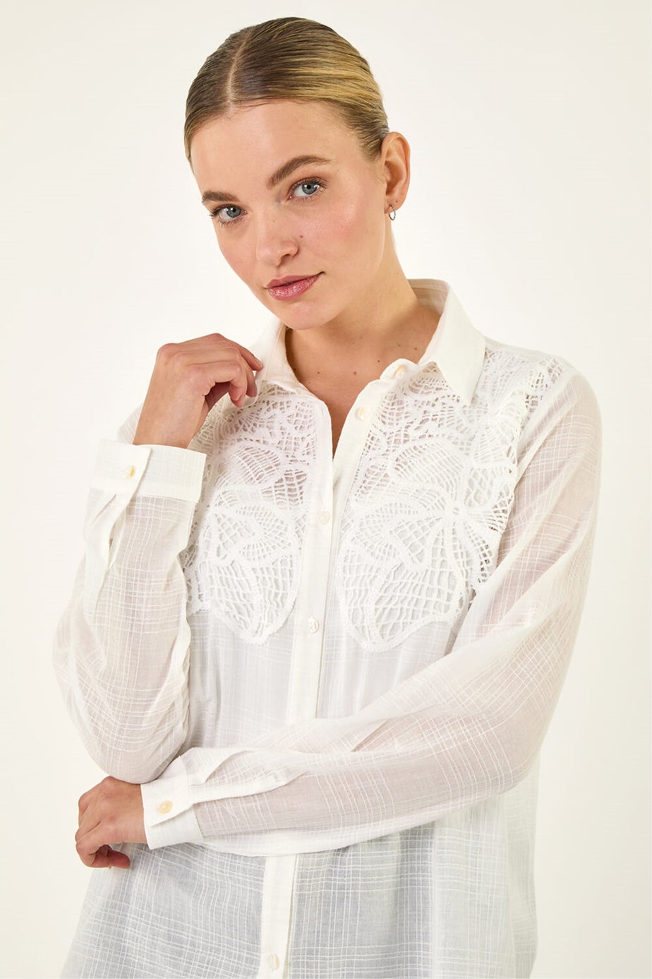 Dusk White Lace Trim Button Shirt