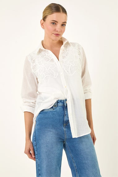 Dusk White Lace Trim Button Shirt