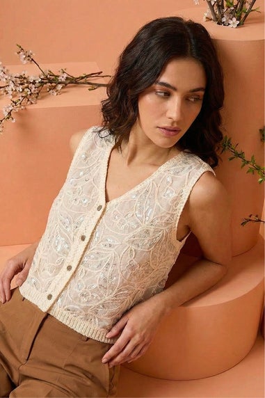 Dusk Ivory Sequin Detail Waistcoat