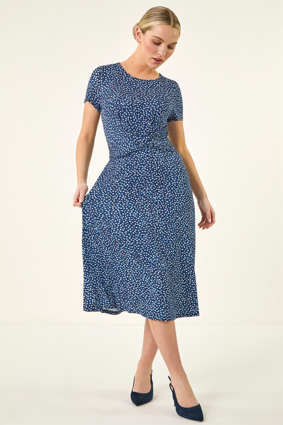 Roman Navy Petite Twist Front Stretch Dress