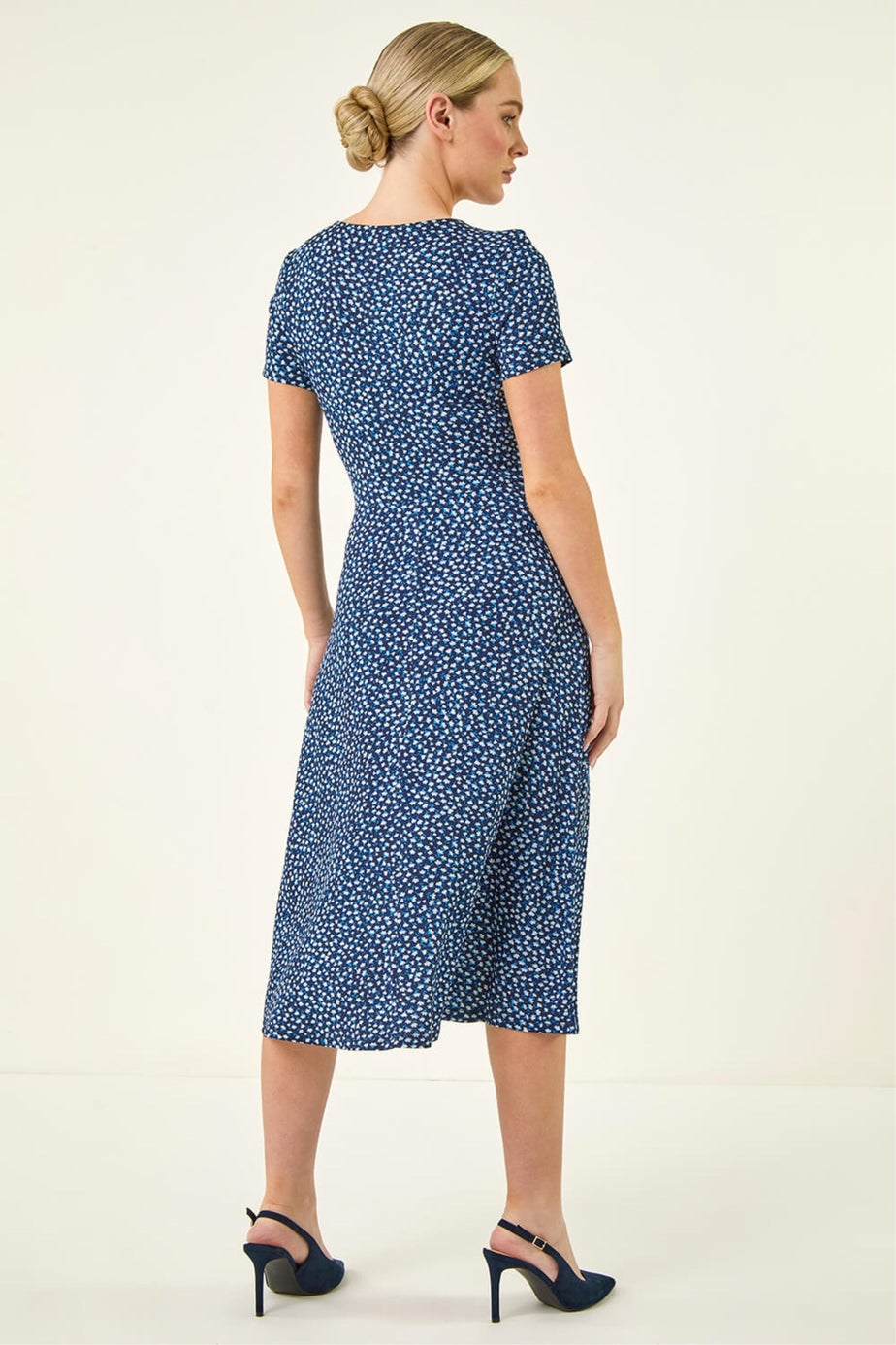 Roman Navy Petite Twist Front Stretch Dress