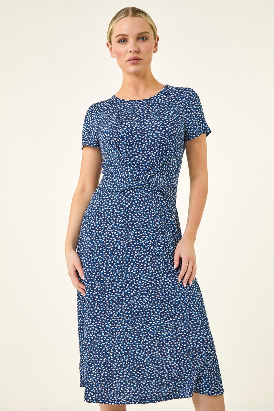 Roman Navy Petite Twist Front Stretch Dress